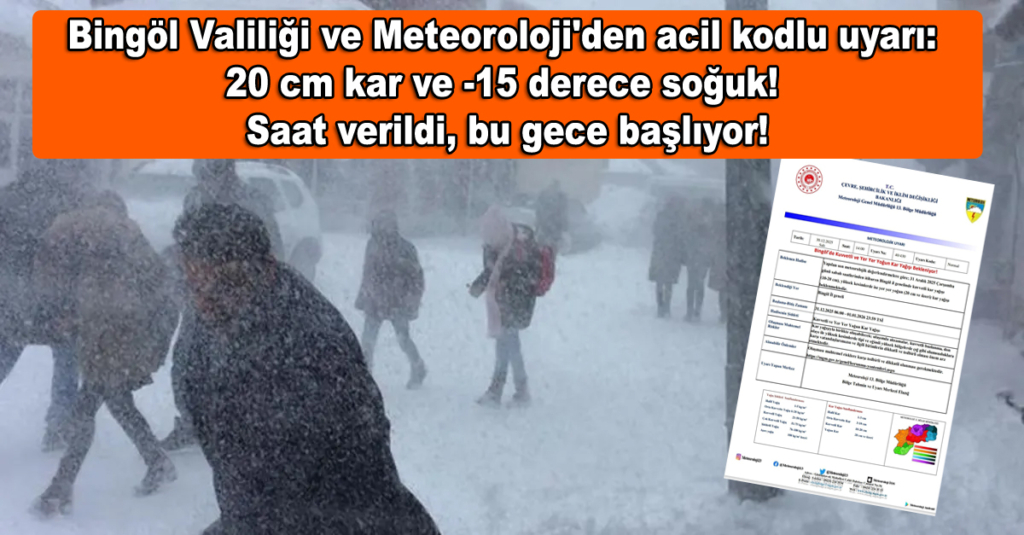 Bingöl Valiliği ve Meteoroloji'den acil kodlu uyarı: 20 cm kar ve -15 derece soğuk! Saat verildi, bu gece başlıyor!