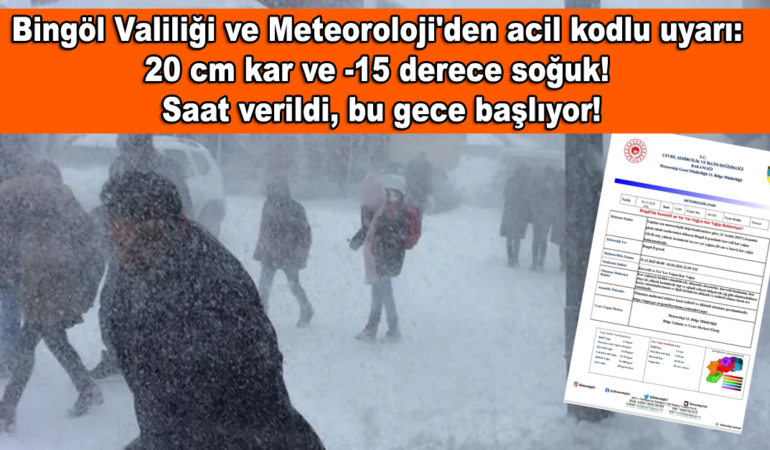 Bingöl Valiliği ve Meteoroloji'den acil kodlu uyarı: 20 cm kar ve -15 derece soğuk! Saat verildi, bu gece başlıyor!