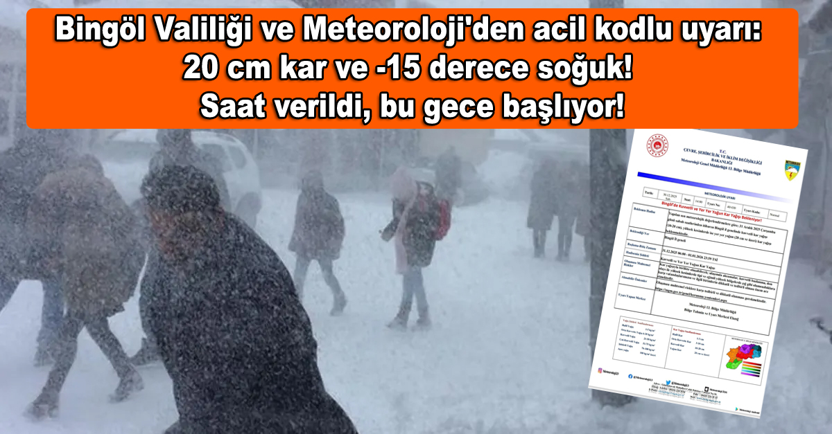 Bingöl Valiliği ve Meteoroloji'den acil kodlu uyarı: 20 cm kar ve -15 derece soğuk! Saat verildi, bu gece başlıyor!