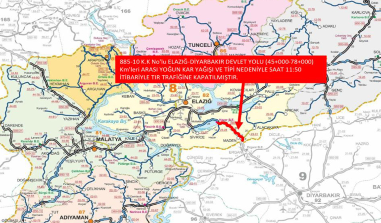 Sürücülerin dikkatine: Elazığ-Diyarbakır yolu ağır taşıt trafiğine kapatıldı!