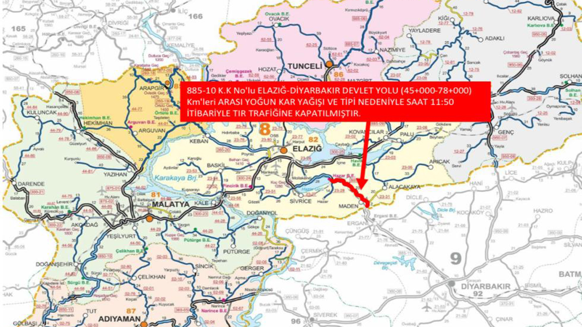 Sürücülerin dikkatine: Elazığ-Diyarbakır yolu ağır taşıt trafiğine kapatıldı! 6 Sürücülerin dikkatine: Elazığ-Diyarbakır yolu ağır taşıt trafiğine kapatıldı!
