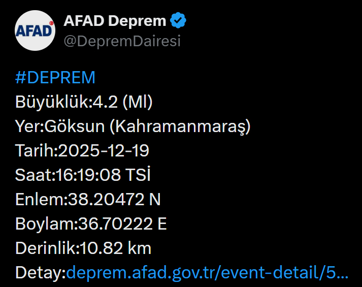Kahramanmaraş'ta Korkutan Deprem! AFAD Duyurdu: Göksun 4.2 ile Sallandı!
