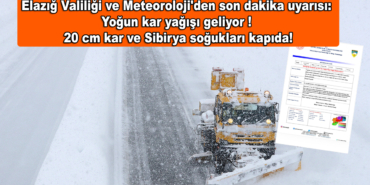 Elazığ Valiliği ve Meteoroloji'den son dakika uyarısı: Yoğun kar yağışı geliyor! 20 cm kar ve Sibirya soğukları kapıda!