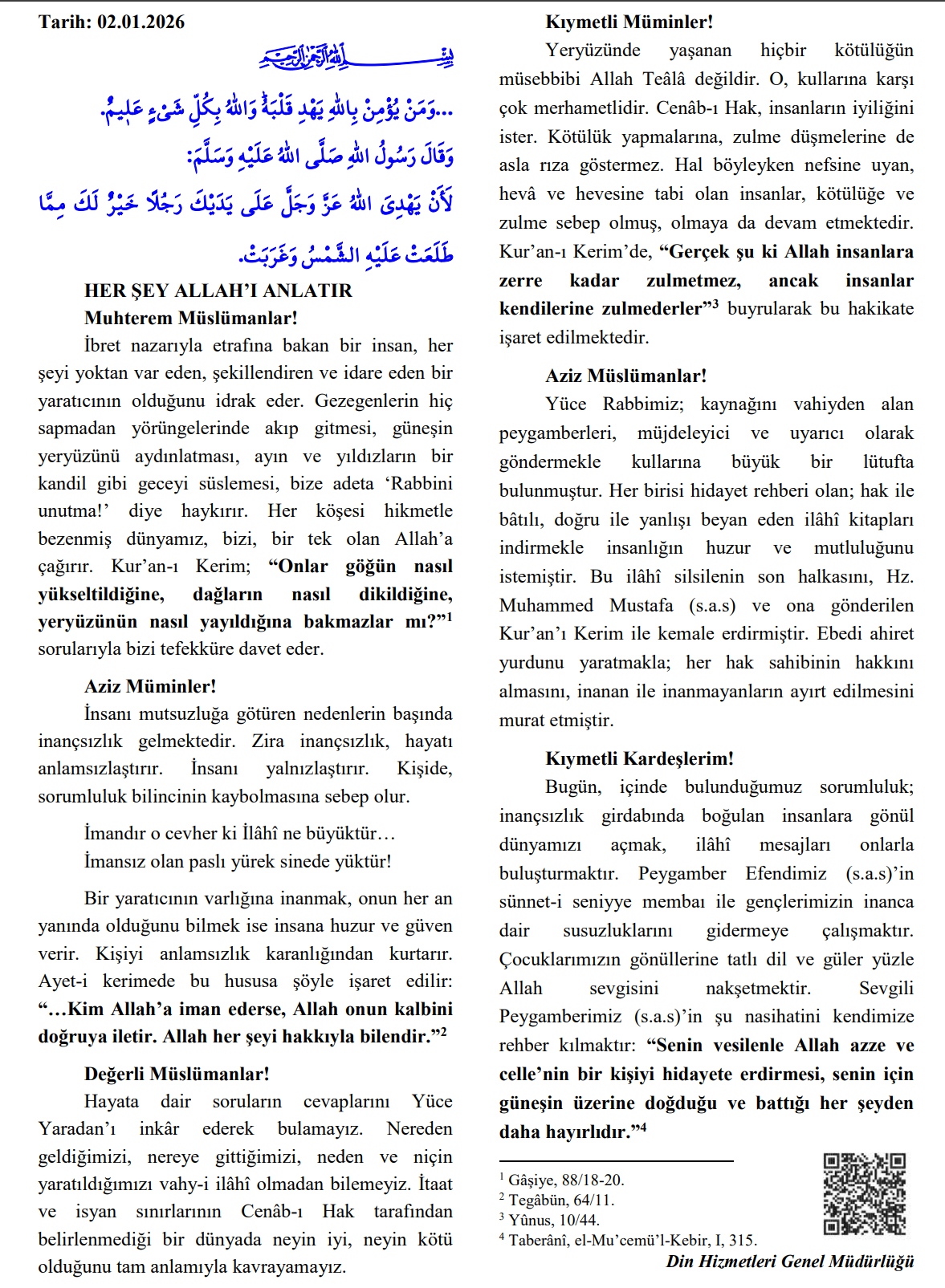2 Ocak Cuma hutbesi yayınlandı: Diyanet'ten 'inançsızlık' uyarısı! 'Her Şey Allah'ı Anlatır'