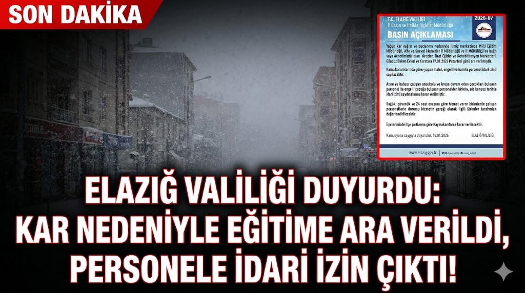 Elazığ Valiliği Duyurdu: Kar Nedeniyle Eğitime Ara Verildi, Personele İdari İzin Çıktı!