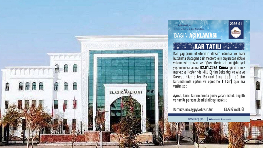 Elazığ Valiliği duyurdu: 2 Ocak Cuma günü okullar kar nedeniyle tatil edildi!