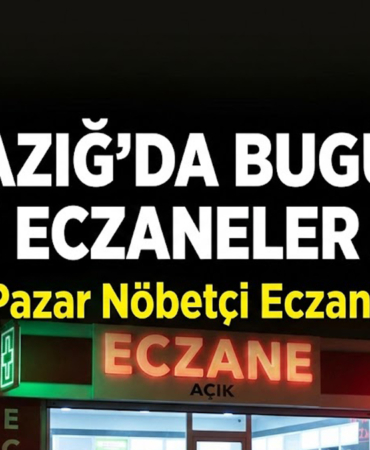Elazığ’da Bugün Hangi Eczaneler Açık? 18 Ocak Pazar Nöbetçi Eczane Listesi