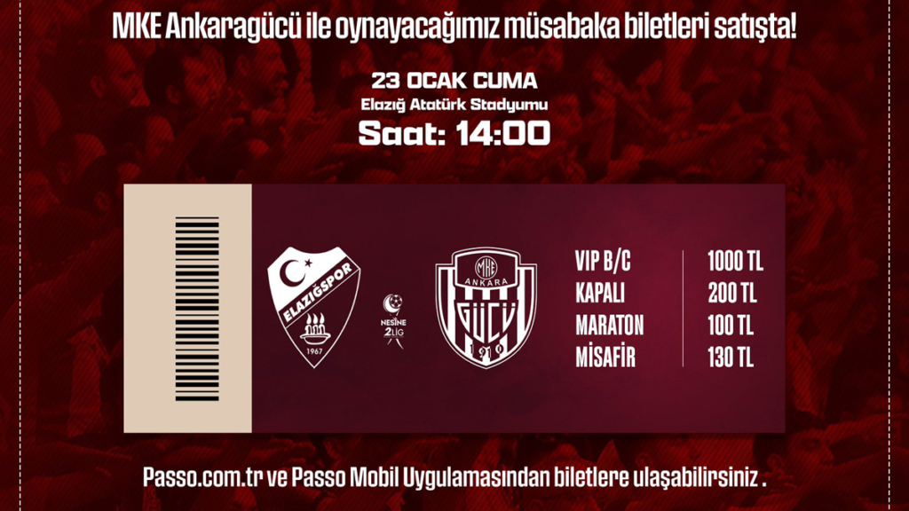 Elazığspor - Ankaragücü Maçının Biletleri Satışa Çıktı! İşte Bilet Fiyatları!