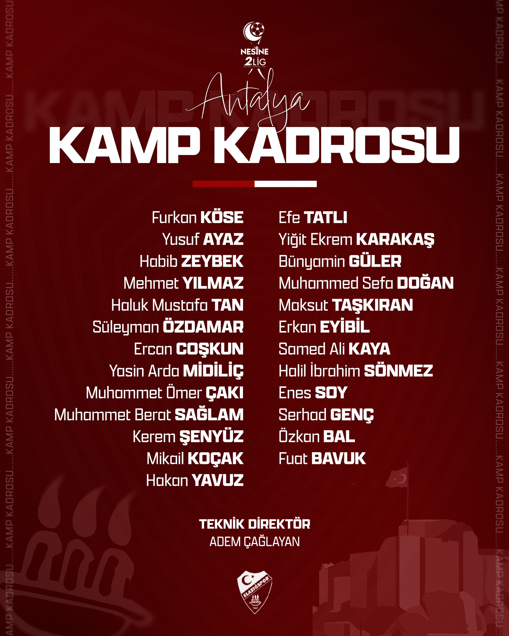 Elazığspor'un Antalya kamp kafilesi belli oldu