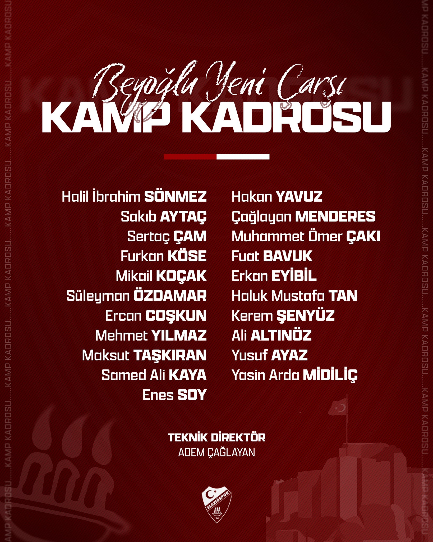 Beyoğlu Yeni Çarşı Deplasmanı İçin Elazığspor 21 Futbolcuyla İstanbul'da!