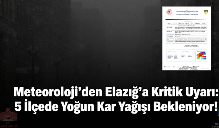 Meteoroloji'den Elazığ'a Kritik Uyarı: 5 İlçede Yoğun Kar Yağışı Bekleniyor!