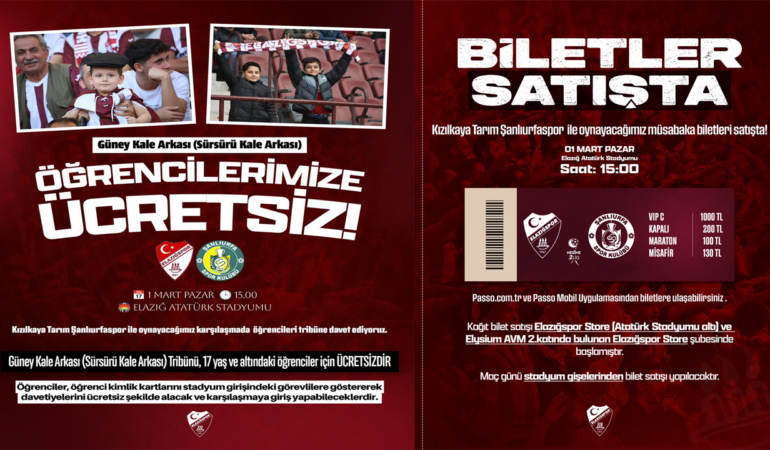 Elazığspor Şanlıurfaspor Maç Biletleri Satışa Çıktı Fiyatlar ve Ücretsiz Tribün Belli Oldu 1 Elazığspor Şanlıurfaspor Maç Biletleri Satışa Çıktı Fiyatlar ve Ücretsiz Tribün Belli Oldu